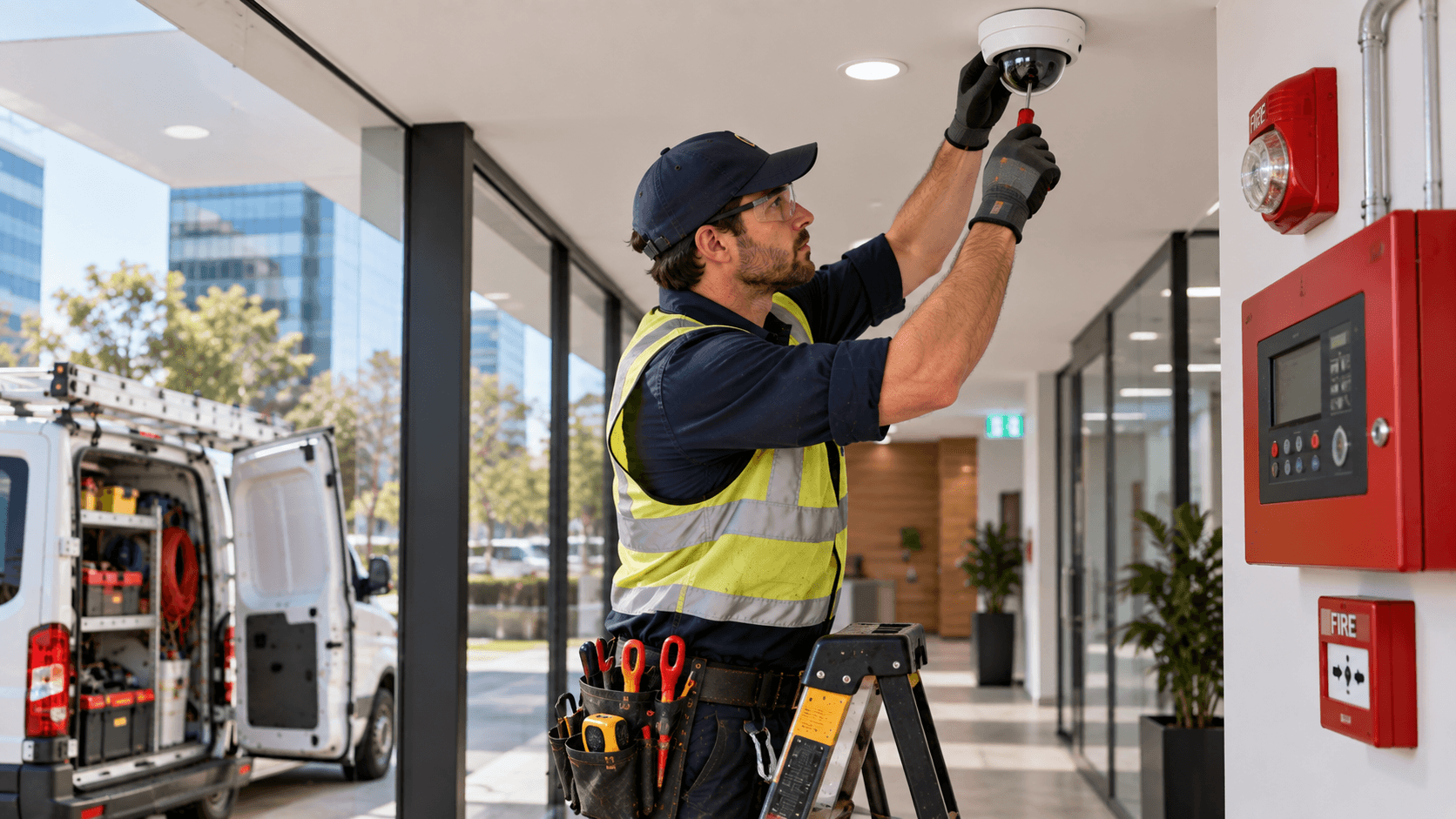 Fire & Security Services mobile field service vehicles and technicians